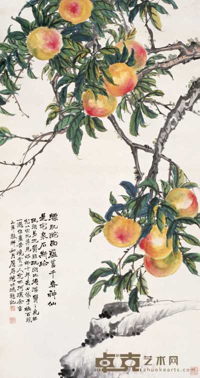 赵士鸿 1810年作 千年桃实图 立轴 149×79.5cm